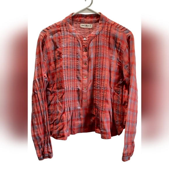 Natural Life Blouse Womans XS Pink Plaid Ruffle Bohemian Hippie Classic Western - Picture 1 of 14